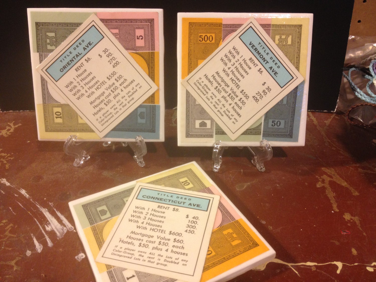 Set of 3 Monopoly Tile Coasters Light Blue Properties