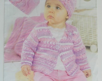 Knitting Pattern Baby Cardigan,Hat and Blanket.0 -7 years.