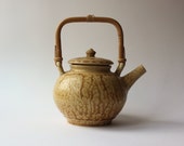 Yellow Brown Handmade Ceramic Teapot With Bamboo Handle