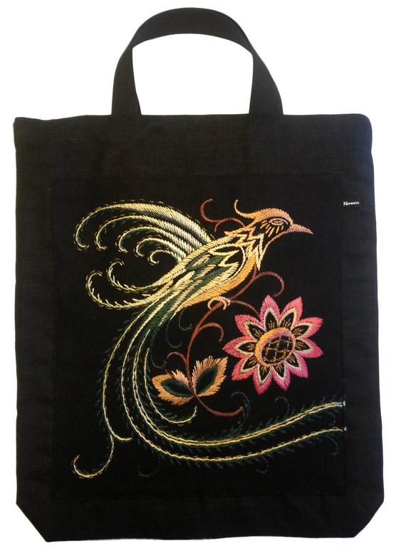 Linen market bag/shopping bag/tote bag with vintage handmade embroidery
