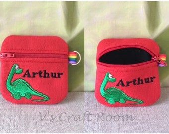 Kids personalised dinosaur coin purse, children, dinosaurs, gifts for children, boy, girl, purse, wallet, coins, money, personalised gift