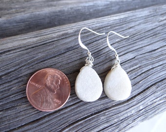 White Tear Drop Wire Wrapped Druzy Earrings ONLY (Sterling Silver)