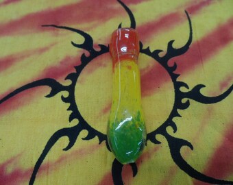 One Of a kind hand blown hand made Rasta thick chillum hand spoon glass Pipe