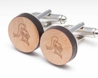 Knight Helmet Wood Cufflinks Gift For Him, Wedding Gifts, Groomsman Gifts, and Personalized