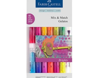 Faber Castell Gelatos 15 pieces pack - Brights / Pastels / Metallics - Creamy Vibrant Pigments/Watercolors/Water-Soluble/Mix Media