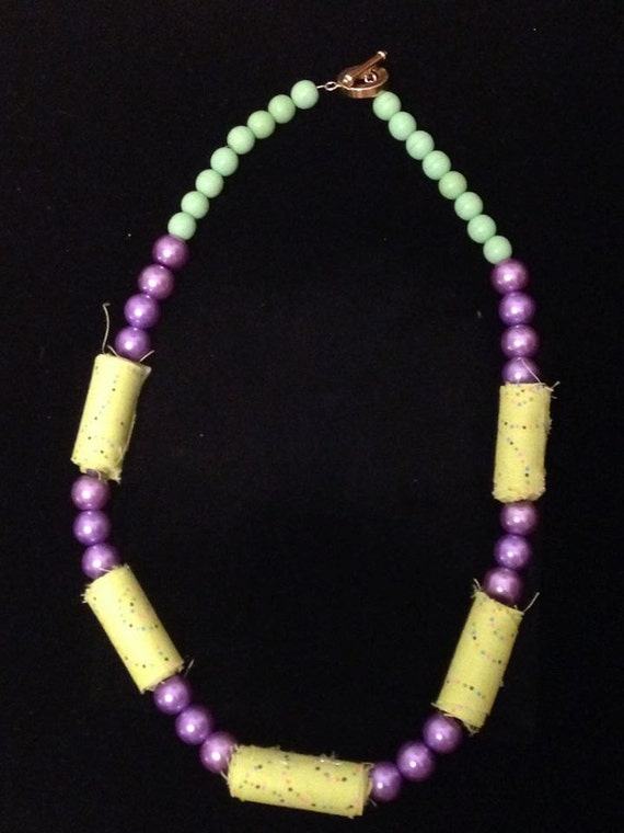ragged chartreuse and purple necklace ragged chartreuse and purple necklace