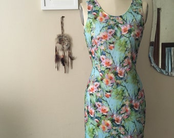 Floral Print Chiffon Pencil Midi Dress <span>VO0984<span>