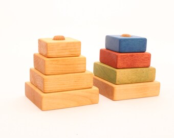 Wooden pyramid Square stacking toy Learning toy by WoofWoofWood