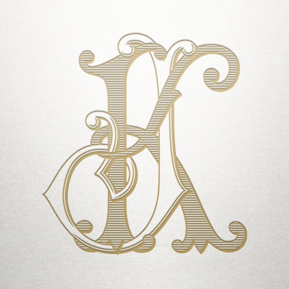 Antique Monogram Design JK KJ Antique Monogram Digital