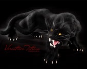 Needle Felted Wool Animal Sculpture Black Jaguar (Black Panther): Noir
