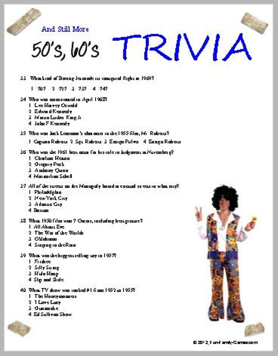 50's 60's Trivia by PrintableTriviaGames on Etsy
