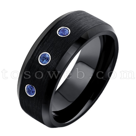 Men's September Birthstone Ring Blue Sapphire Wedding