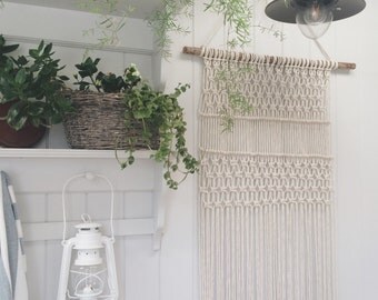 Made to order: Large modern macrame woven wall hanging - 100% cotton and driftwood made by hand in the UK