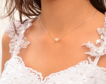 Classic Pearl Necklace, Solitaire Single Freshwater Pearl Necklace, One AAA 6, 8 or 10mm, White Freshwater Pearl & St. Silver or Gold Chain