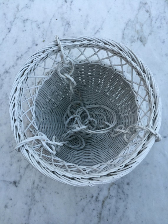 Vintage White wicker hanging basket