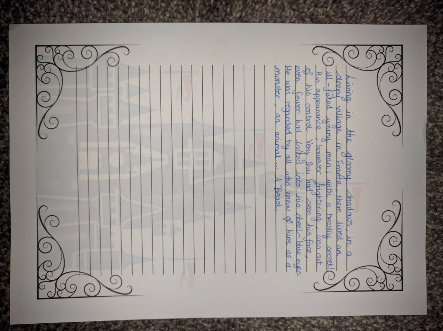 Fairytale writing paper template. A4 Cinderella Disney