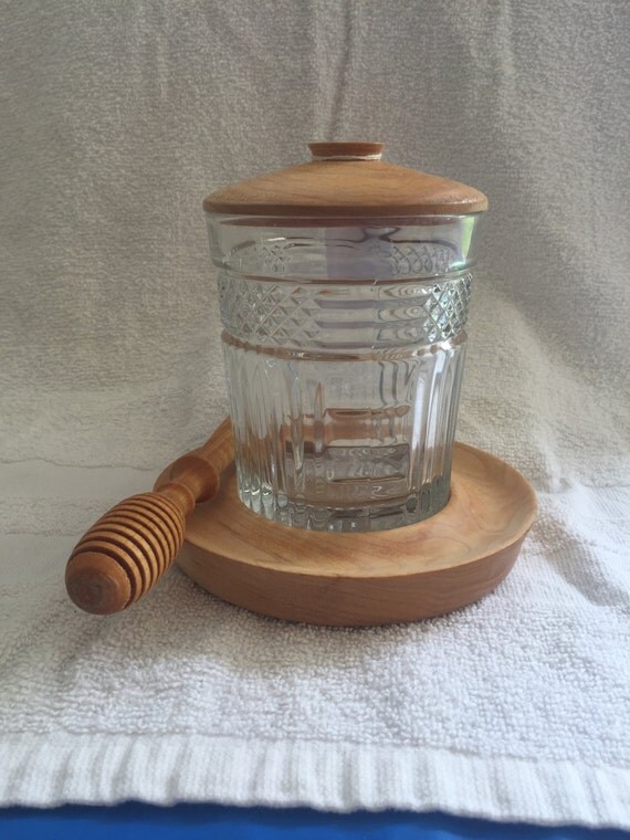 Honey jar with dipper by lighthousewoodworks on etsy