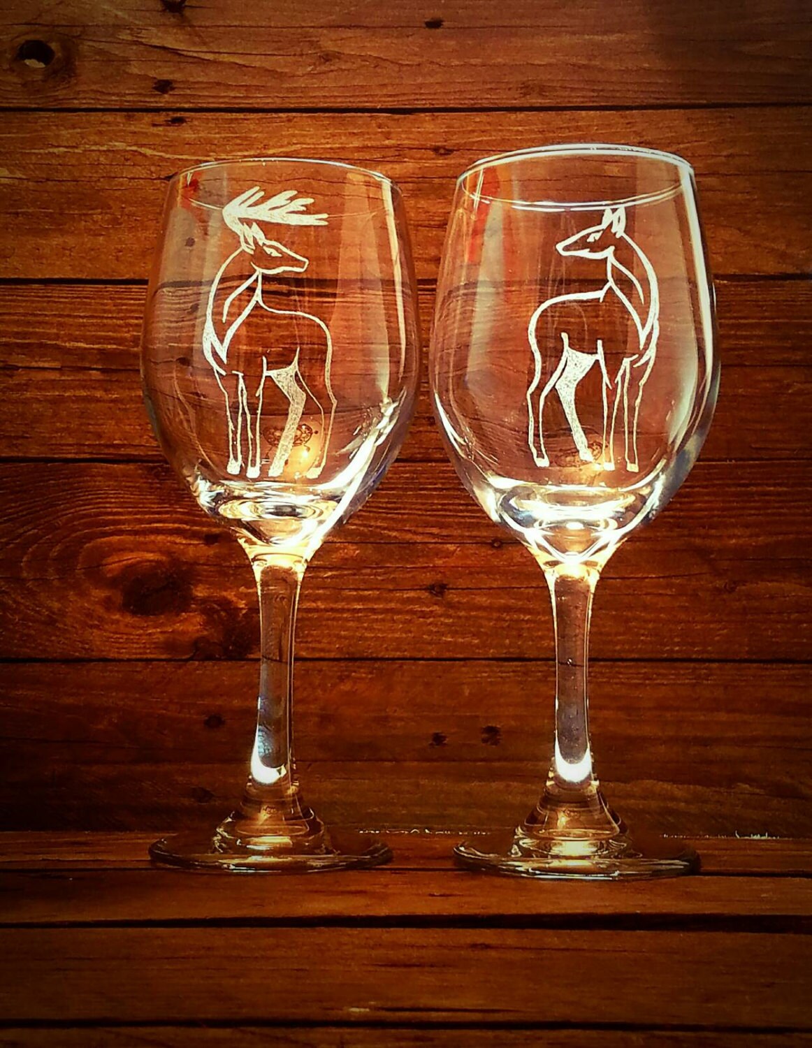 Deer Buck Doe Wine Glass // His and Hers // Housewarming Gift