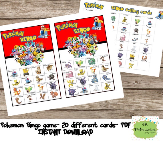 Pokemon Bingo game include 20 different cards by OKPRINTABLESSHOP