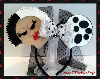 Cruella DeVille 101 Dalmations Disney Inspired Not so Scary Halloween Villain Mickey Minnie Ears