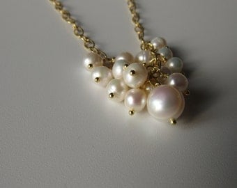 Diana Pearl Necklace - freshwater pearl necklace, chunky necklace, chanel inspired necklace, pearl cluster necklace, gold chain necklace