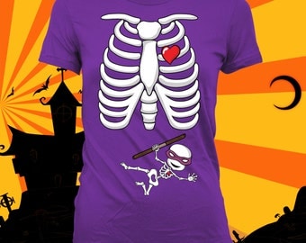 Pregnant Skeleton Shirt (Donatello)-Pregnant Halloween Costume,Skeleton Shirt,Halloween Pregnancy Announcement,not a maternity shirt-CCB-255