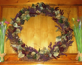 Rustic Winter Wreath, 36" Living room wreath, floral home accent, Large Wreath
