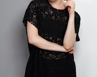 Black Floral lace top, One off, Made to order.