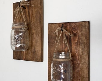 Mason Jar Wall Sconce, Wooden Wall Sconce, Farmhouse Decor, Rustic Decor, Farmhouse Sconce