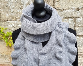 Scottish angora/wool scarf. Unique ruffle design which looks stylish and individual. Machine knit and hand finished