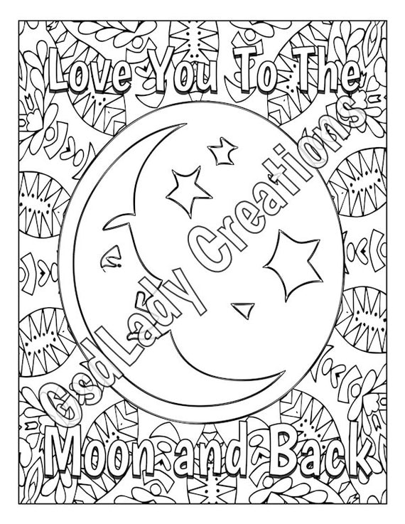 Love You To The Moon and Back Coloring Page Mandala Adult