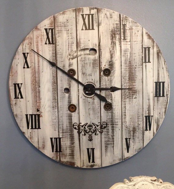 Large Rustic Farmhouse Spool Clock by SBFarmhouseDesigns on Etsy