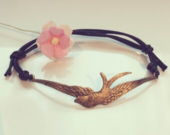 Gr. swallow bracelet in black, bird, SCHWALBE, freedom, flying, freedom,.