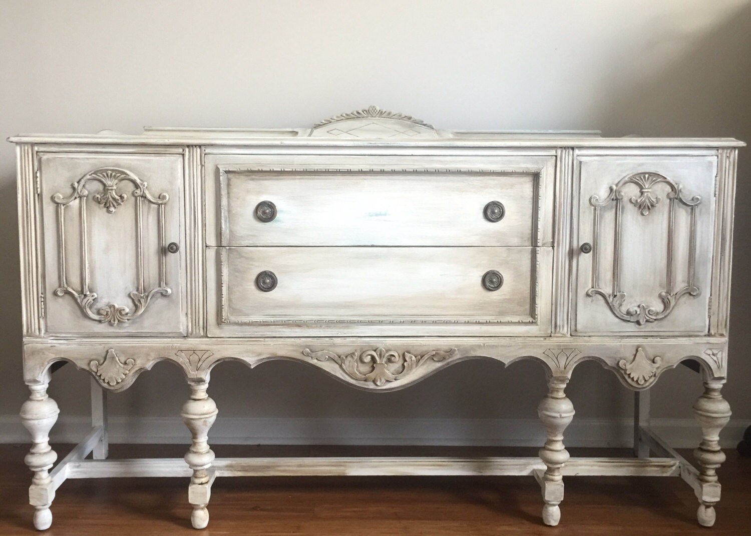 SOLD Hand Painted Antique Jacobean Ornate Buffet Sideboard/