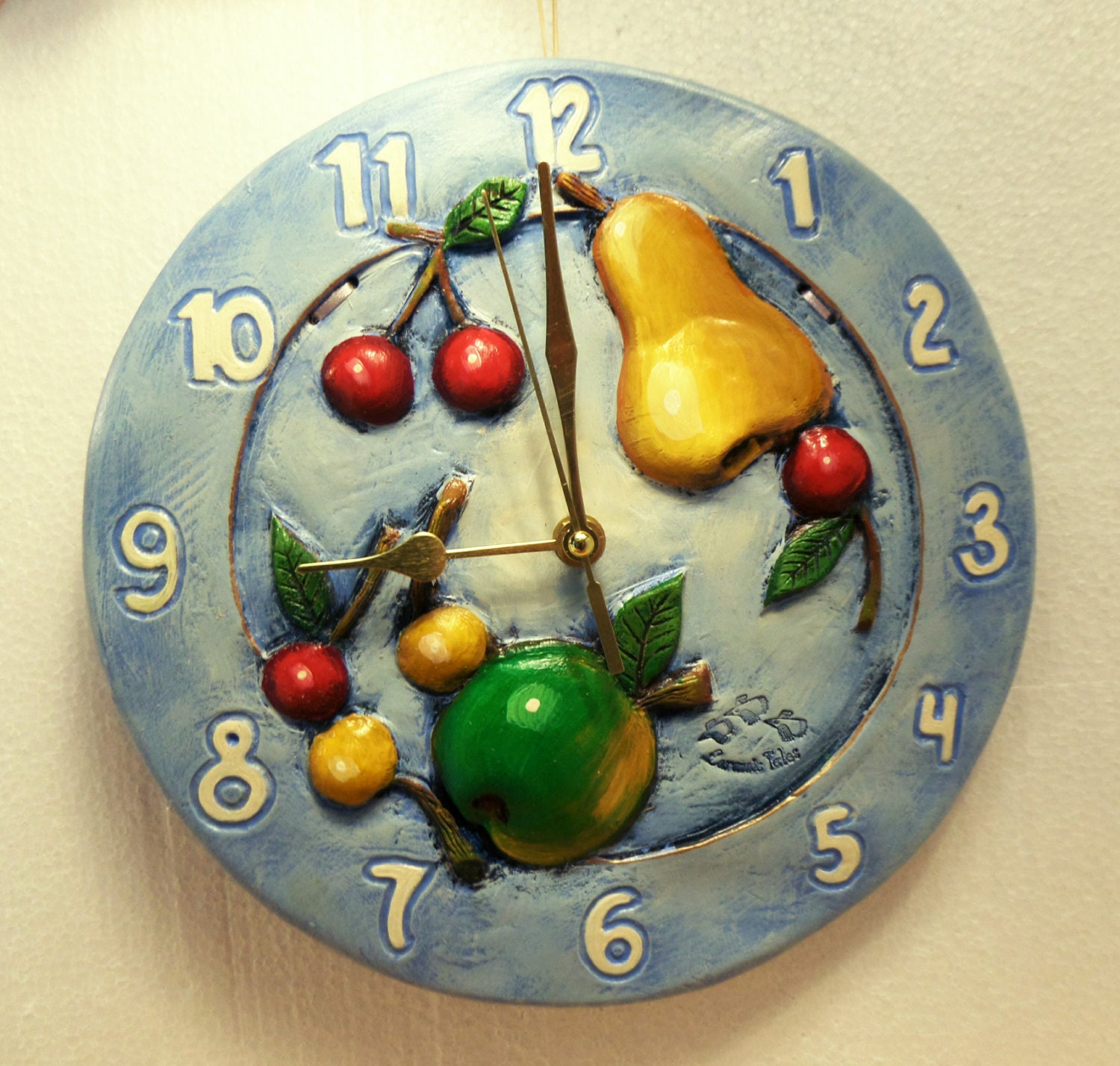 Kitchen Wall Clock Fruits Apple Cherry Pear Creative Ceramic