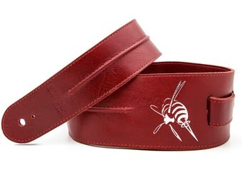 Red leather guitar strap, monogrammed guitar strap - the BACKBONE