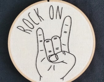 SALE! Rock On (hand embroidery. 6" hoop art. home decor)