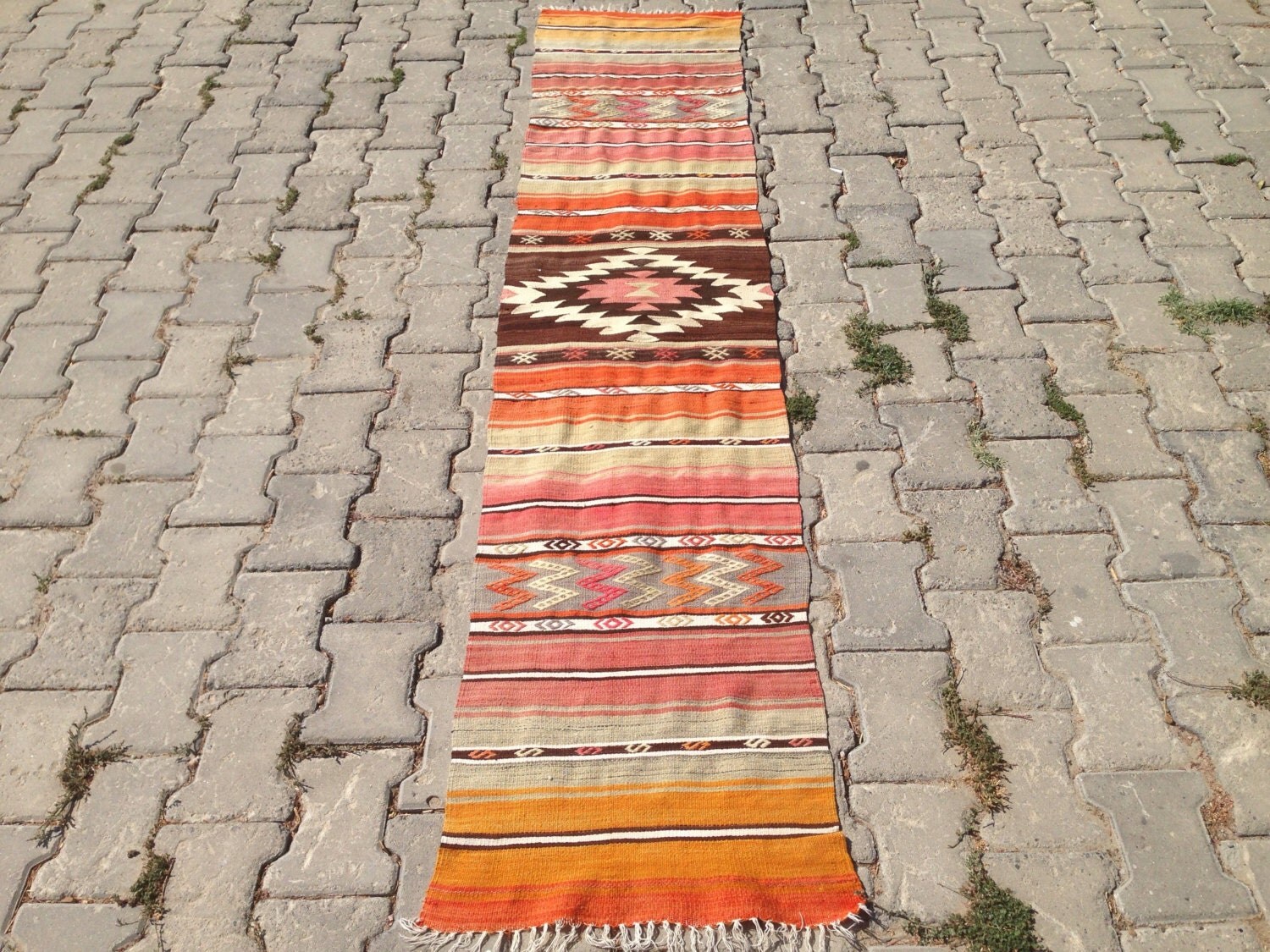 Turkish Kilim Runner Bohemian Rug vintage runner turkish