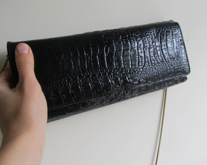 vintage black purse, faux leather shoulder bag, winter fashion statement, clutch evening bag
