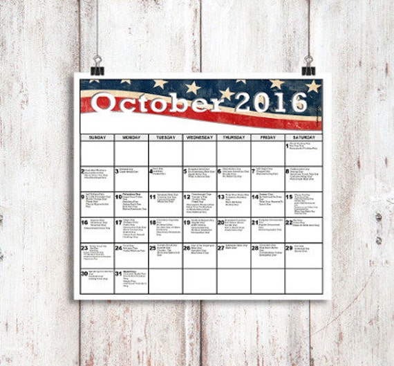 Items Similar To October National Days Calendar Printable National