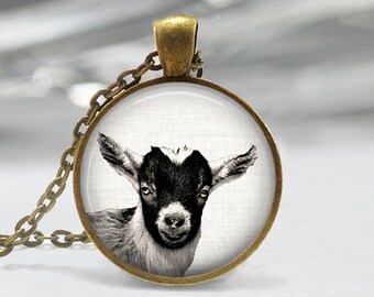 Goat Pendant, Baby Goat Necklace, Goat Art Jewelry, Baby Goat Art Pendant, Farm Animal Jewelry, Goat Art Pendant, Bronze, Silver, 052