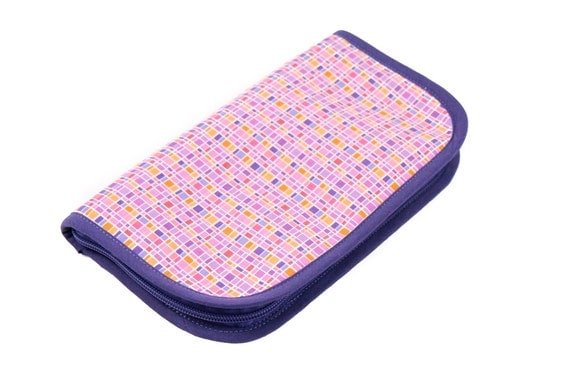 SALE 25% OFF Travel Zip Around Knitting Needle Organizer - City Lights - purple pockets