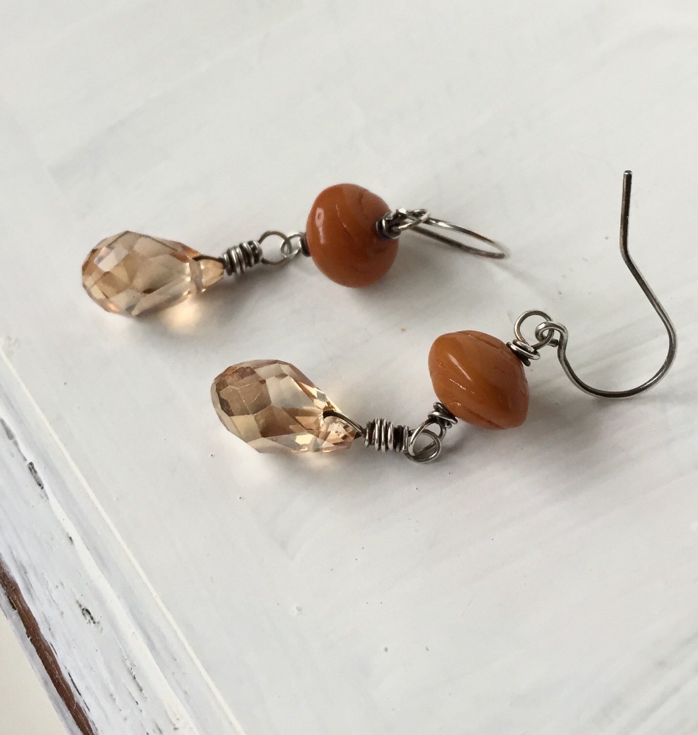 Brown Sugar earrings. Vintage Glass beads and sparkling Glass