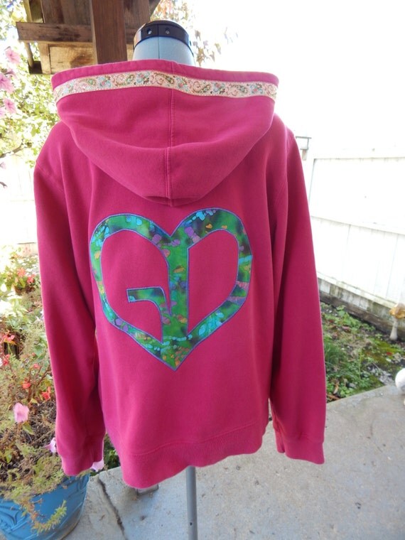 Upcycled Zip Up Hoodie Pink Grateful Dead GD Heart & BoLT