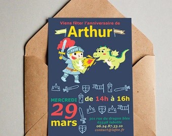 PDF Invitation d'anniversaire chevalier - à imprimer chez vous- personnalisable - anniversaire garçon
