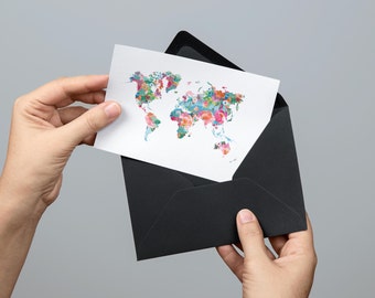 Floral world map card | Printable greeting card | Instant download | 5x7 printable card | rustic floral world map vintage greeting card