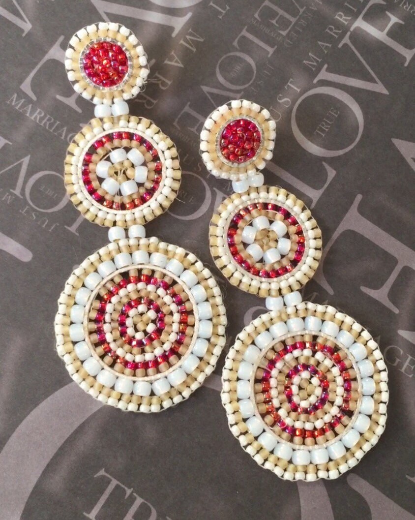 BeadworkTriple Disc Post Earrings Beaded Earrings Large Seed
