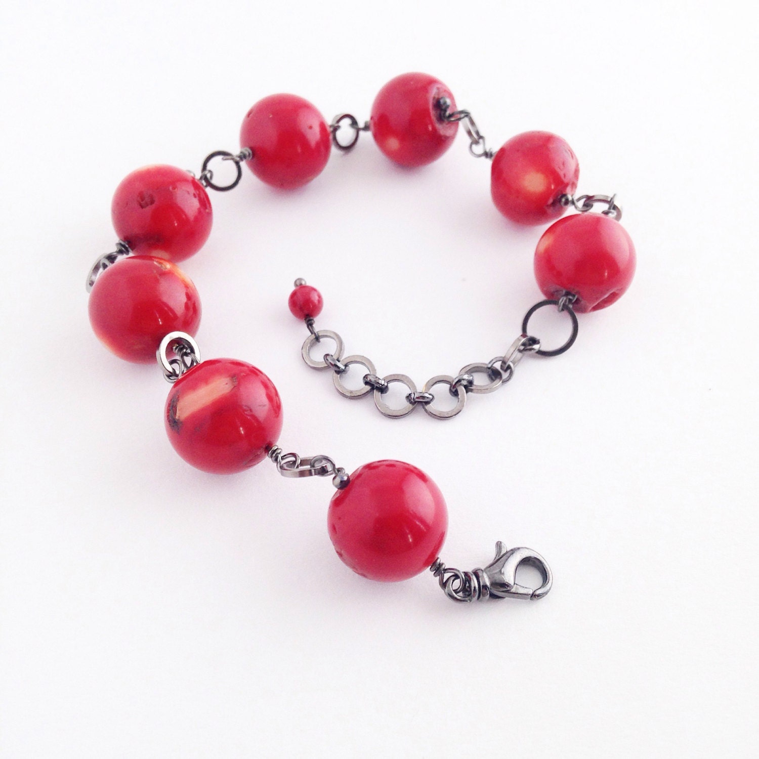 Red Coral Bracelet by GritgoodsJewelry on Etsy