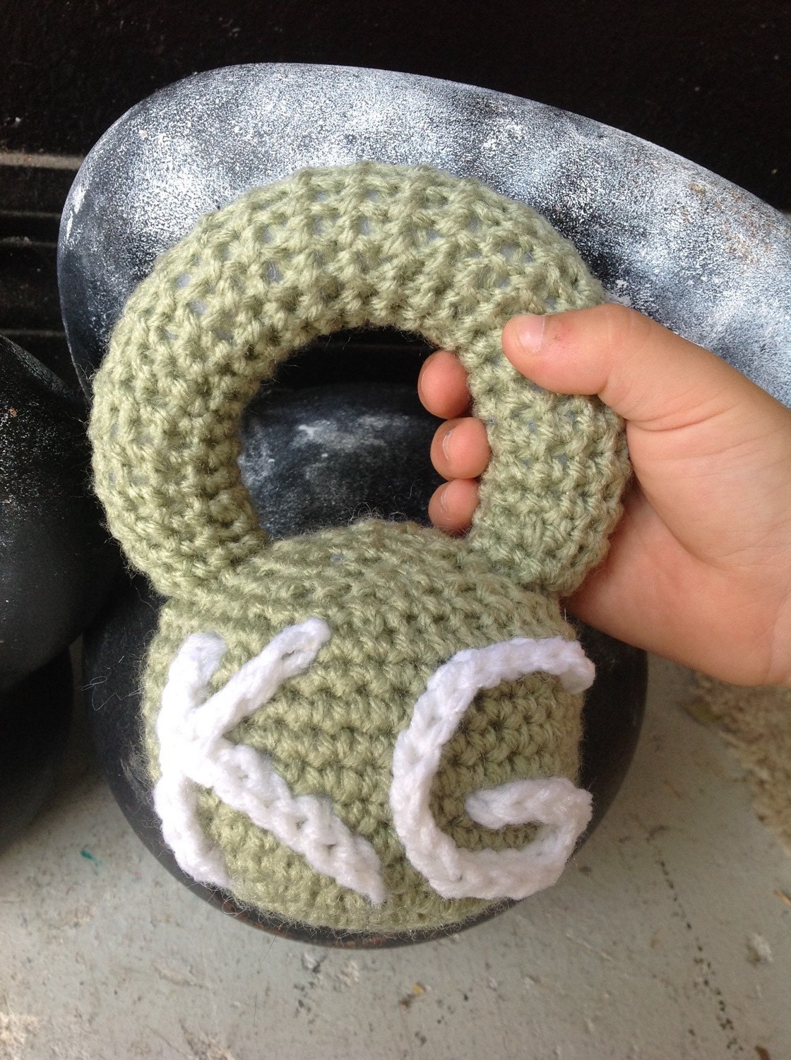 Kettlebell Crocheted Fitness Baby Rattle Toy Green