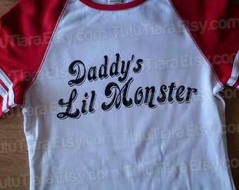 DIY Harley Quinn Shirt, Suicide Squad Daddy's Lil Monster Black Vinyl Iron-On Applique for Cosplay Halloween Costume - Iron-on ONLY